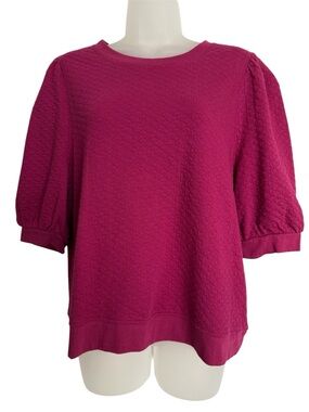 Time and Tru Magenta Puff Sleeve Textured Sweatshirt Size Medium (8-10)